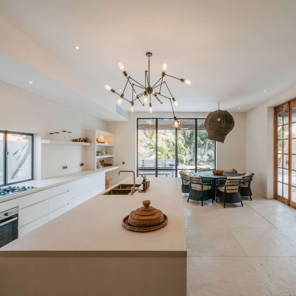 white minimalist villa with kitchen in Bali