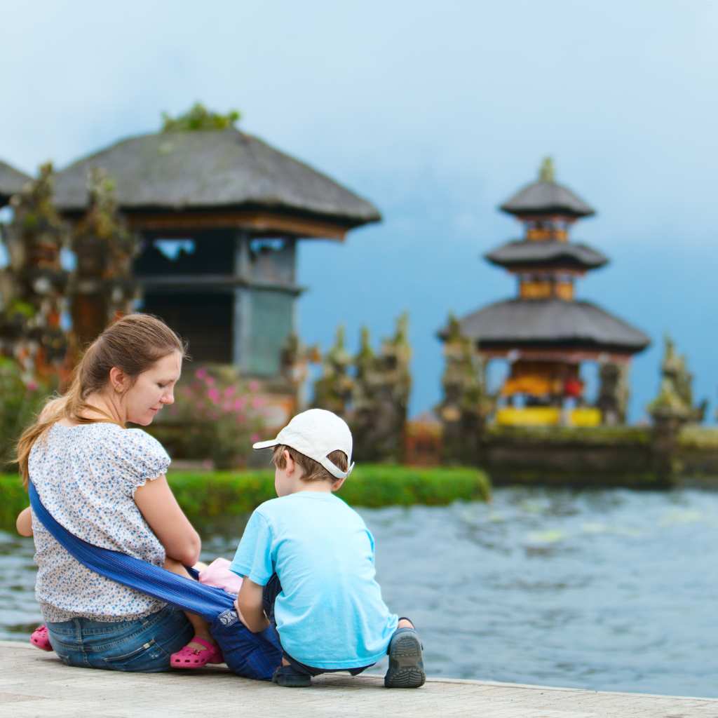 a mom and son is doing holiday in bali